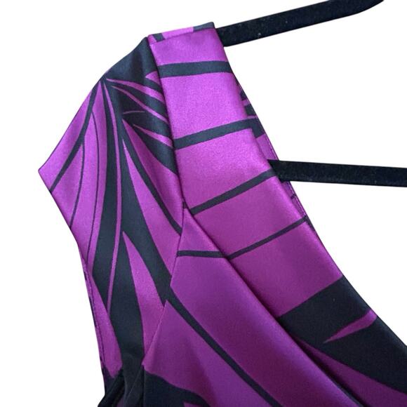 MAGGY LONDON Women’s Purple Black Sheath Ruched Midi Cocktail Dress Size 10 - Picture 7 of 15